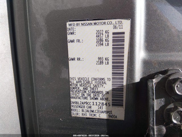 Продаж на аукціоні авто 2012 Nissan Altima 3.5 Sr, vin: 1N4BL2AP9CC112845, номер лоту: 45976220
