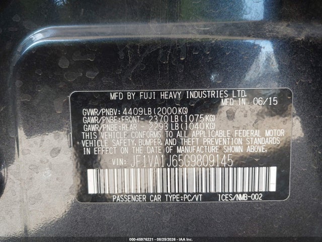 Продажа на аукционе авто 2016 Subaru Wrx Limited, vin: JF1VA1J65G9809145, номер лота: 45976221