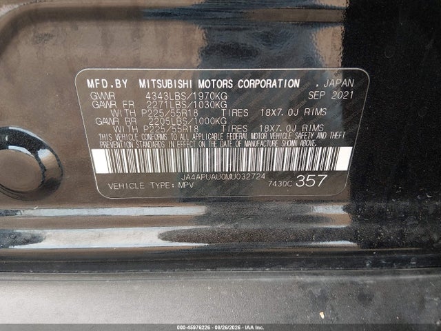2021 Mitsubishi Outlander Sport 2.0 Be 2wd/2.0 Es 2wd/2.0 Le 2wd/2.0 S 2wd მანქანა იყიდება აუქციონზე, vin: JA4APUAU0MU032724, აუქციონის ნომერი: 45976226