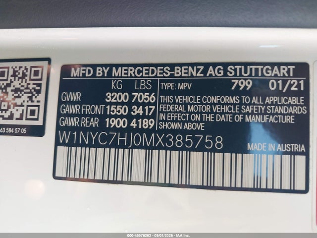 2021 Mercedes-benz Amg G 63 4matic მანქანა იყიდება აუქციონზე, vin: W1NYC7HJ0MX385758, აუქციონის ნომერი: 45976262