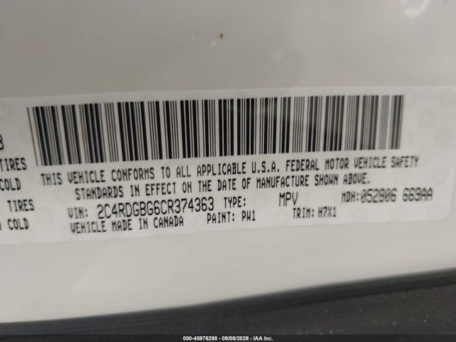 2012 Dodge Grand Caravan Se/avp მანქანა იყიდება აუქციონზე, vin: 2C4RDGBG6CR374363, აუქციონის ნომერი: 45976298