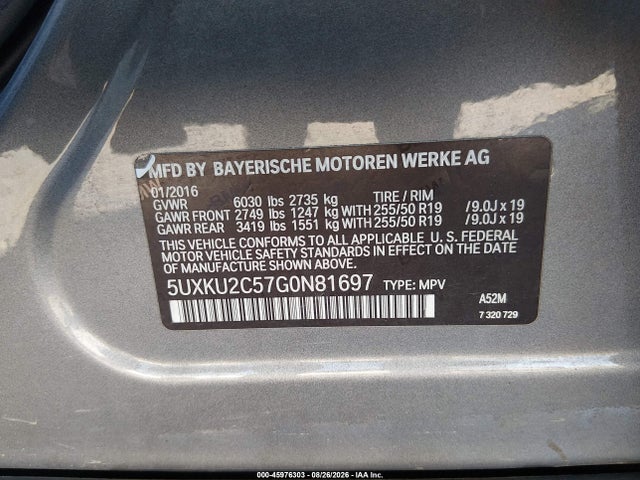 2016 Bmw X6 Xdrive35i მანქანა იყიდება აუქციონზე, vin: 5UXKU2C57G0N81697, აუქციონის ნომერი: 45976303