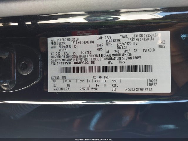 Ford F-150 Lariat 2021 1FTFW1ED0MFC03158 Image 9