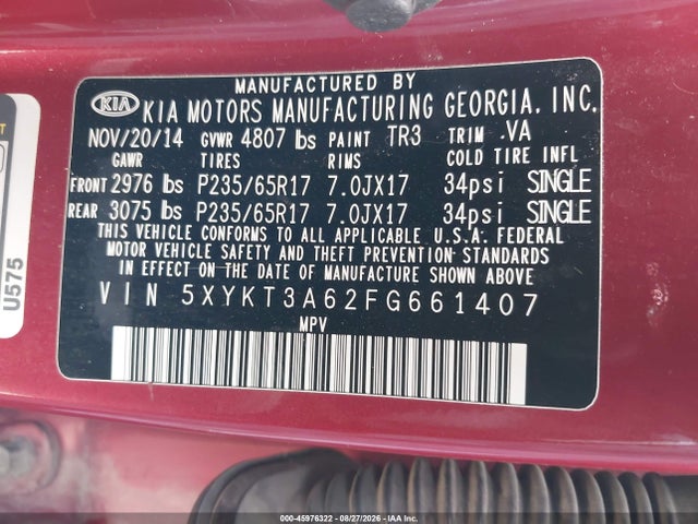 KIA SORENTO LX 2015 5XYKT3A62FG661407 Image 9