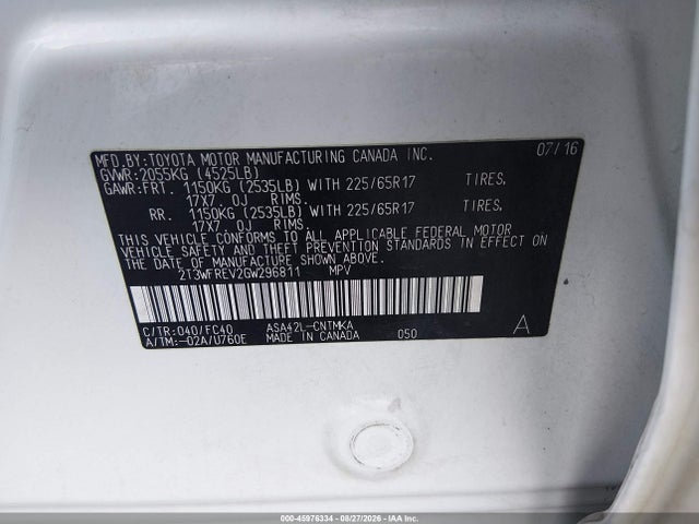 Продажа на аукционе авто 2016 Toyota Rav4 Xle, vin: 2T3WFREV2GW296811, номер лота: 45976334