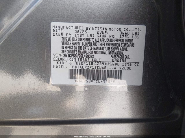 45976373 :رقم المزاد ، 3N1CP5BV9SL499372 vin ، 2025 Nissan Kicks Play S مزاد بيع