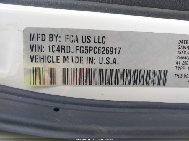 45976384 :رقم المزاد ، 1C4RDJFG5PC626917 vin ، 2023 Dodge Durango Pursuit Awd مزاد بيع
