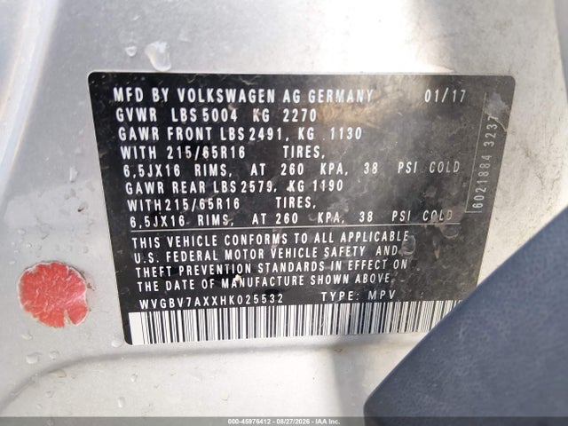 WVGBV7AXXHK025532 Volkswagen Tiguan 2.0t/2.0t S