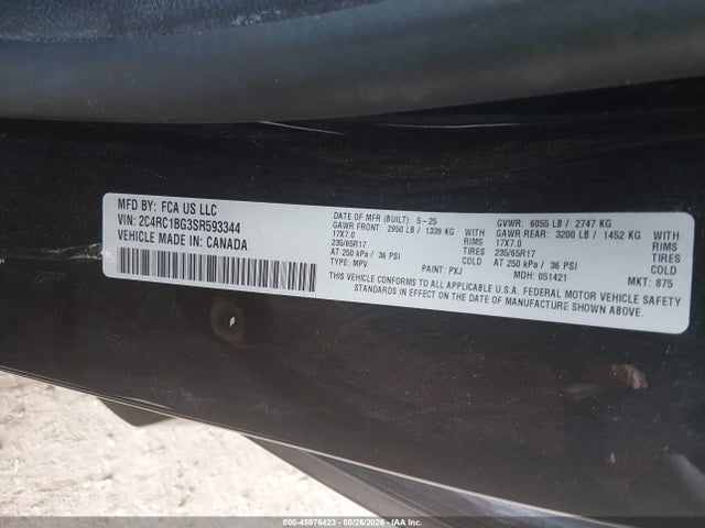 2025 Chrysler Pacifica Select მანქანა იყიდება აუქციონზე, vin: 2C4RC1BG3SR593344, აუქციონის ნომერი: 45976423