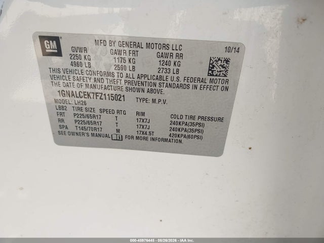 Chevrolet Equinox 2lt 2015 1GNALCEK7FZ115021 Image 9