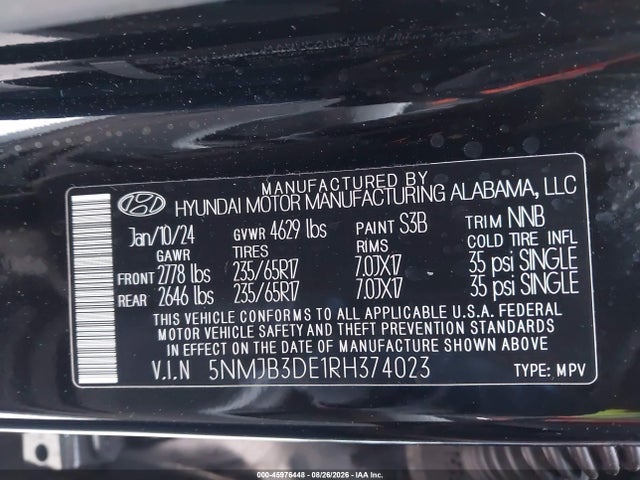 Продажа на аукционе авто 2024 Hyundai Tucson Sel, vin: 5NMJB3DE1RH374023, номер лота: 45976448