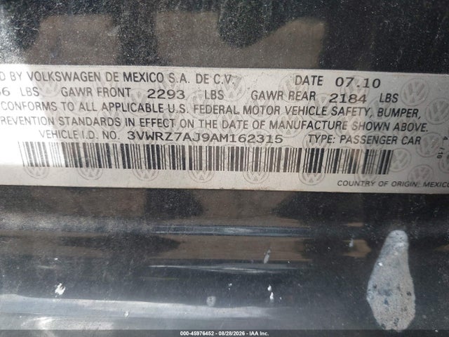 45976452 :رقم المزاد ، 3VWRZ7AJ9AM162315 vin ، 2010 Volkswagen Jetta Limited Edition مزاد بيع