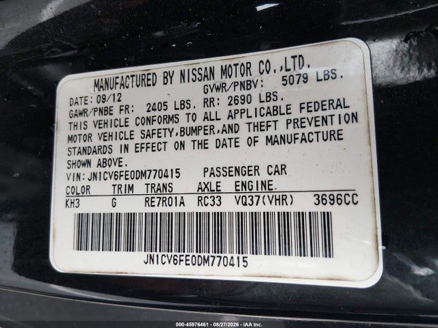 Продаж на аукціоні авто 2013 Infiniti G37, vin: JN1CV6FE0DM770415, номер лоту: 45976461