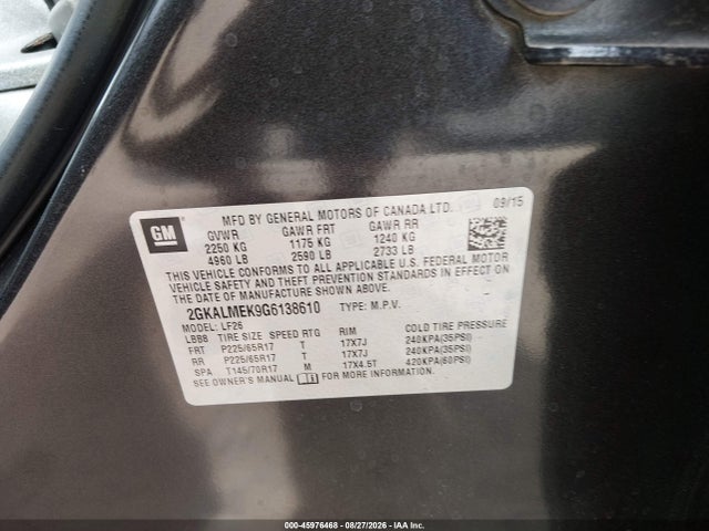 GMC Terrain Sle-1 2016 2GKALMEK9G6138610 Image 9