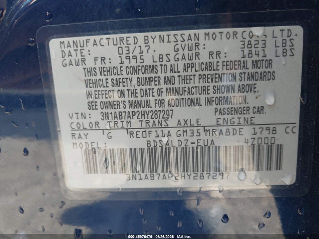 45976479 :رقم المزاد ، 3N1AB7AP2HY287297 vin ، 2017 Nissan Sentra Sv مزاد بيع