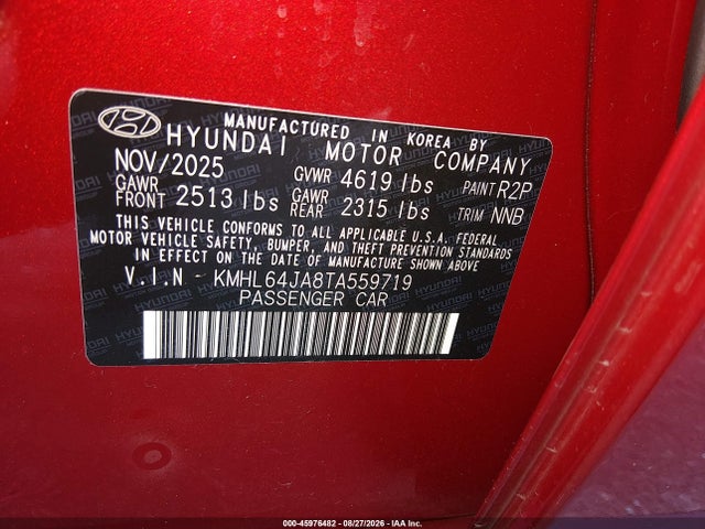 2026 Hyundai Sonata Sel Sport მანქანა იყიდება აუქციონზე, vin: KMHL64JA8TA559719, აუქციონის ნომერი: 45976482