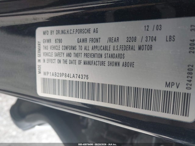 Продаж на аукціоні авто 2004 Porsche Cayenne S, vin: WP1AB29P84LA74375, номер лоту: 45976496