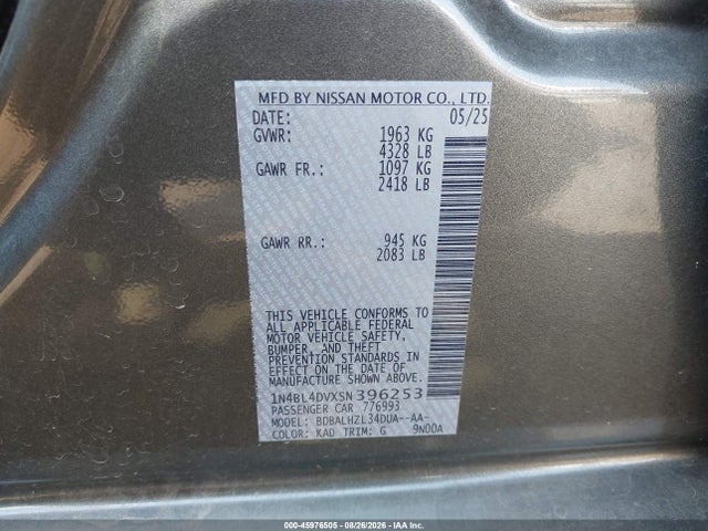 1N4BL4DVXSN396253 Nissan Altima Sv Fwd