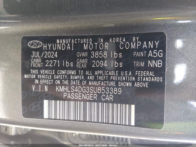 Продаж на аукціоні авто 2025 Hyundai Elantra Sel Convenience, vin: KMHLS4DG3SU853389, номер лоту: 45976513