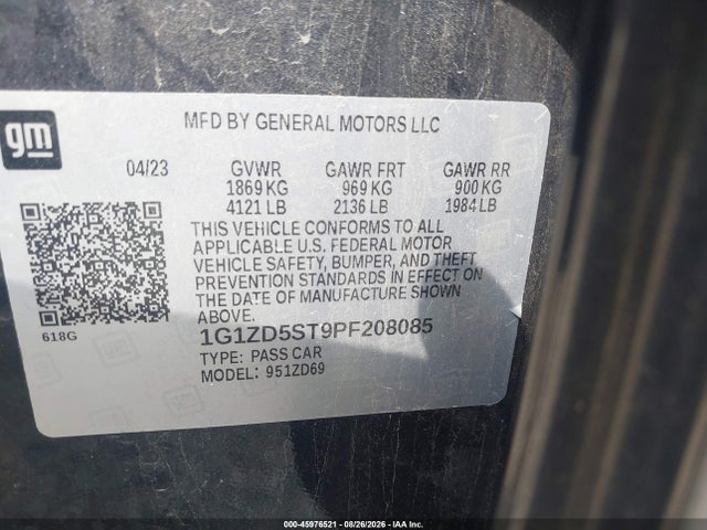 2023 Chevrolet Malibu Fwd 1lt მანქანა იყიდება აუქციონზე, vin: 1G1ZD5ST9PF208085, აუქციონის ნომერი: 45976521
