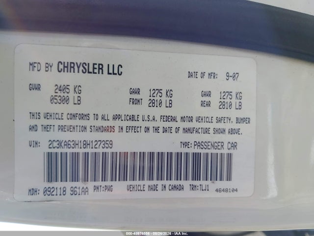 Aukcja sprzedaży 2008 Chrysler 300c Hemi, vin: 2C3KA63H18H127359, numer aukcji: 45976556
