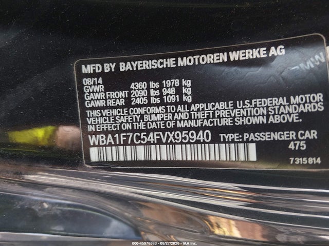 45976583 :رقم المزاد ، WBA1F7C54FVX95940 vin ، 2015 Bmw 228i Xdrive مزاد بيع