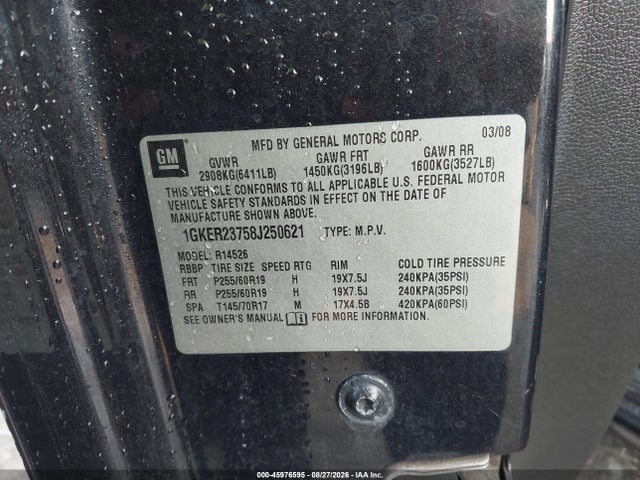 Продажа на аукционе авто 2008 Gmc Acadia Slt-1, vin: 1GKER23758J250621, номер лота: 45976595