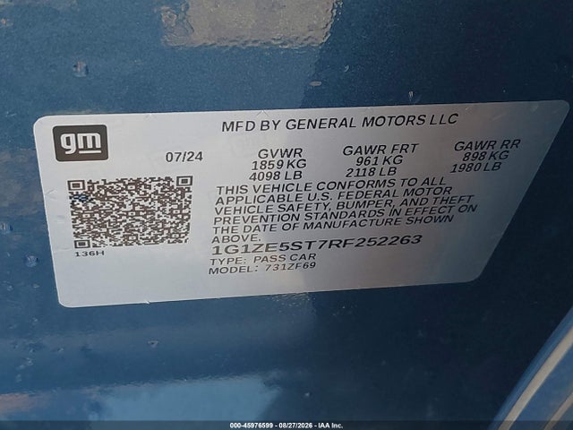 Продажа на аукционе авто 2024 Chevrolet Malibu Fwd 2lt, vin: 1G1ZE5ST7RF252263, номер лота: 45976599