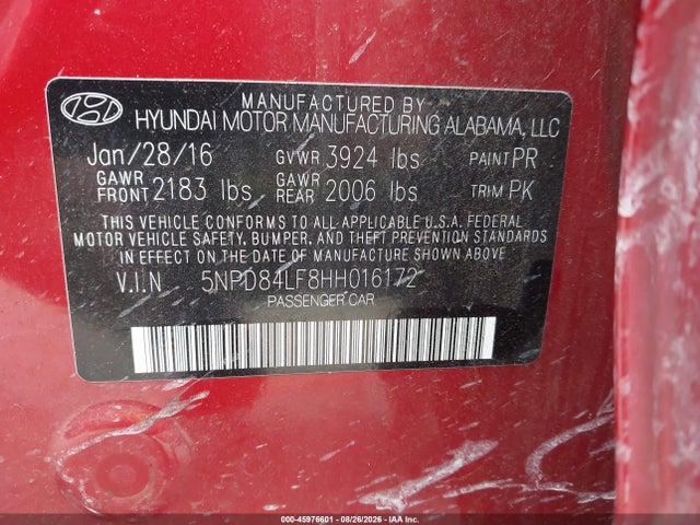 5NPD84LF8HH016172 Hyundai ELANTRA SE