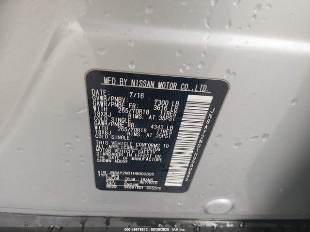 Продажа на аукционе авто 2017 Nissan Armada Sv, vin: JN8AY2ND1H9000895, номер лота: 45976613