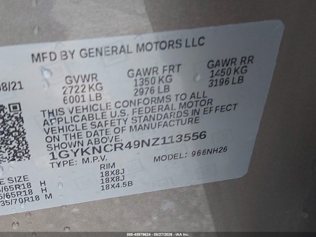 Aukcja sprzedaży 2022 Cadillac Xt5 Fwd Premium Luxury, vin: 1GYKNCR49NZ113556, numer aukcji: 45976624
