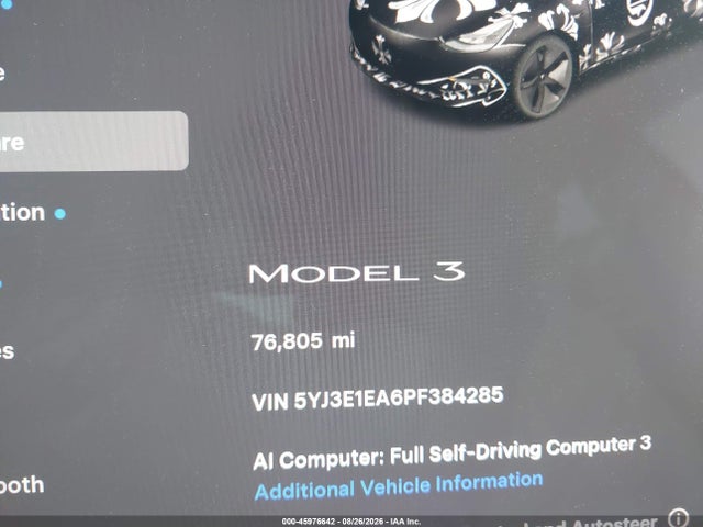 45976642 :رقم المزاد ، 5YJ3E1EA6PF384285 vin ، 2023 Tesla Model 3 Rear-wheel Drive مزاد بيع