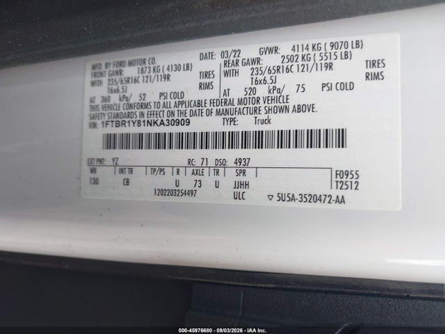 Ford Transit-250 2022 1FTBR1Y81NKA30909 Image 9