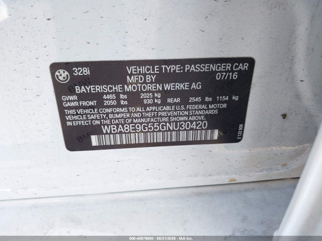 BMW 328I 2016 WBA8E9G55GNU30420 Image 9