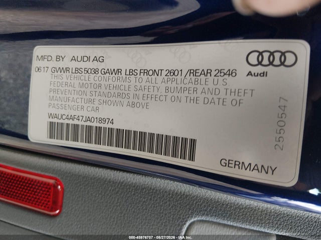 2018 Audi S4 3.0t Premium Plus მანქანა იყიდება აუქციონზე, vin: WAUC4AF47JA018974, აუქციონის ნომერი: 45976707