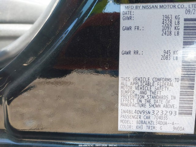 1N4BL4DV9SN323293 Nissan Altima Sv Fwd