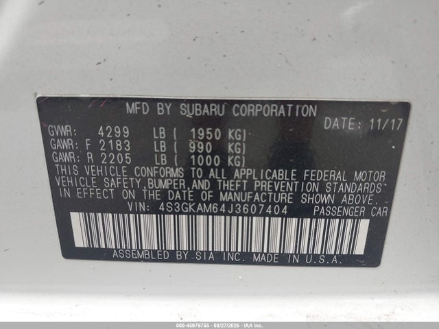 Auction sale of the 2018 Subaru Impreza 2.0i Sport, vin: 4S3GKAM64J3607404, lot number: 45976755