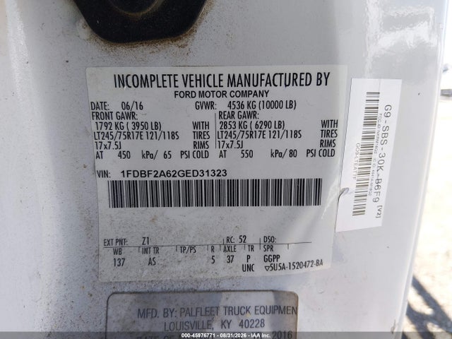 Ford F-250 Xl/xlt 2016 1FDBF2A62GED31323 Image 9