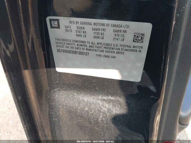 Aukcja sprzedaży 2013 Chevrolet Impala Lt, vin: 2G1WG5E35D1260127, numer aukcji: 45976793