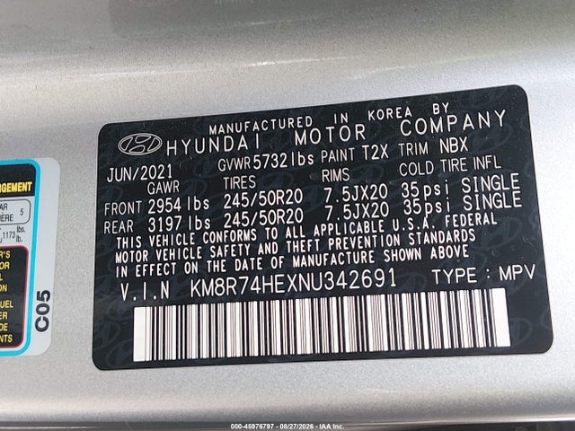 2022 Hyundai Palisade Calligraphy მანქანა იყიდება აუქციონზე, vin: KM8R74HEXNU342691, აუქციონის ნომერი: 45976797