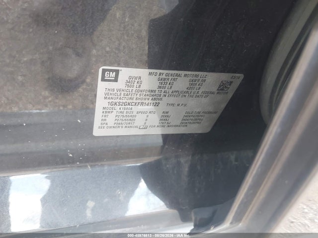 Aukcja sprzedaży 2015 Gmc Yukon Xl 1500 Sle, vin: 1GKS2GKCXFR141122, numer aukcji: 45976813