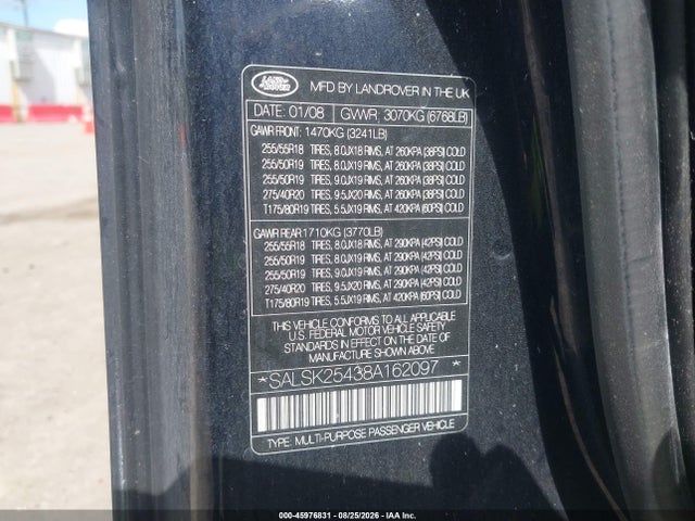 Продажа на аукционе авто 2008 Land Rover Range Rover Sport Hse, vin: SALSK25438A162097, номер лота: 45976831