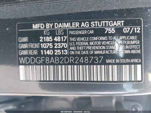 45976854 :رقم المزاد ، WDDGF8AB2DR248737 vin ، 2013 Mercedes-benz C 300 Sport 4matic مزاد بيع