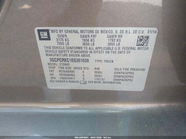 Auction sale of the 2014 Chevrolet Silverado 1500 1lt, vin: 3GCPCREC1EG361608, lot number: 45976861