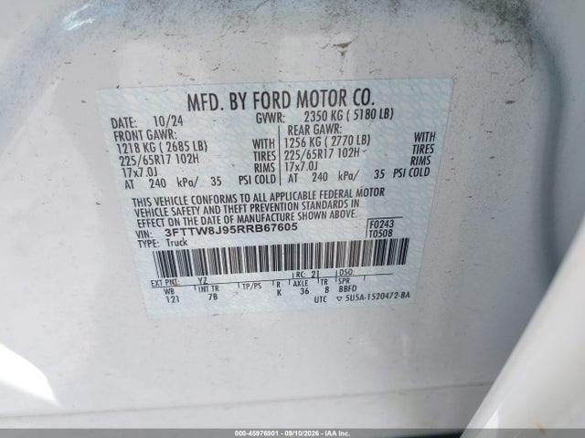 Продаж на аукціоні авто 2024 Ford Maverick Xlt, vin: 3FTTW8J95RRB67605, номер лоту: 45976901