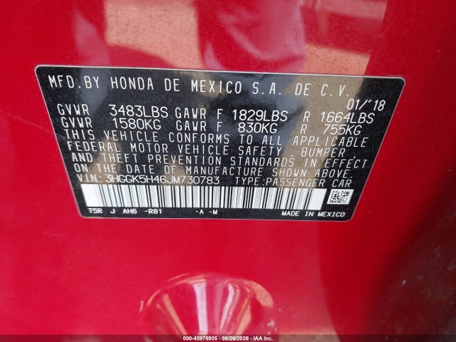 3HGGK5H46JM730783 Honda FIT LX