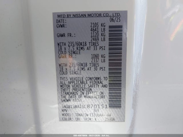 5N1BT3BA1SC870151 Nissan Rogue Sv Fwd