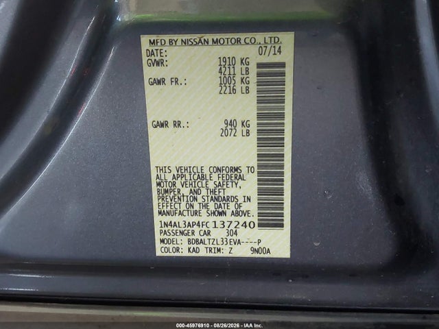 Продаж на аукціоні авто 2015 Nissan Altima 2.5 Sl, vin: 1N4AL3AP4FC137240, номер лоту: 45976910