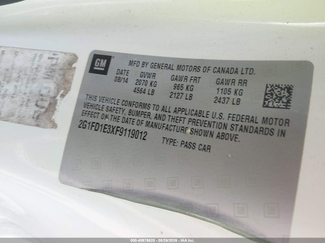 Продажа на аукционе авто 2015 Chevrolet Camaro 1lt, vin: 2G1FD1E3XF9119012, номер лота: 45976920