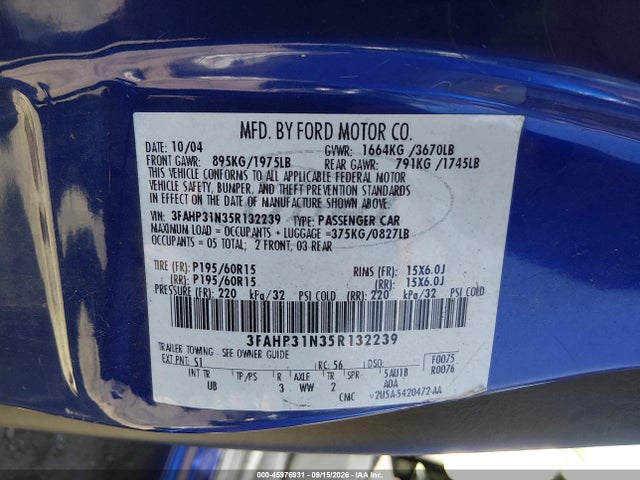 Продажа на аукционе авто 2005 Ford Focus Zx3, vin: 3FAHP31N35R132239, номер лота: 45976931